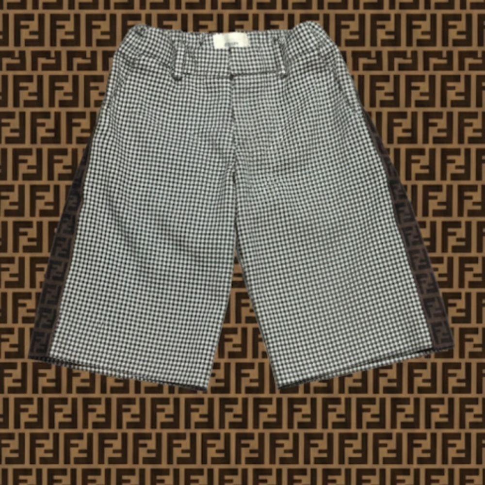 Authentic Fendi luxury designer boys signature logo gingham print shorts Sz 6